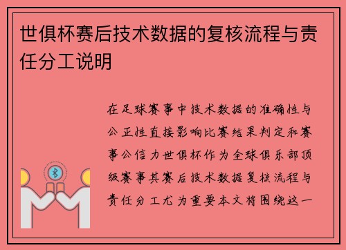 世俱杯赛后技术数据的复核流程与责任分工说明