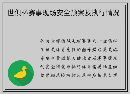 世俱杯赛事现场安全预案及执行情况
